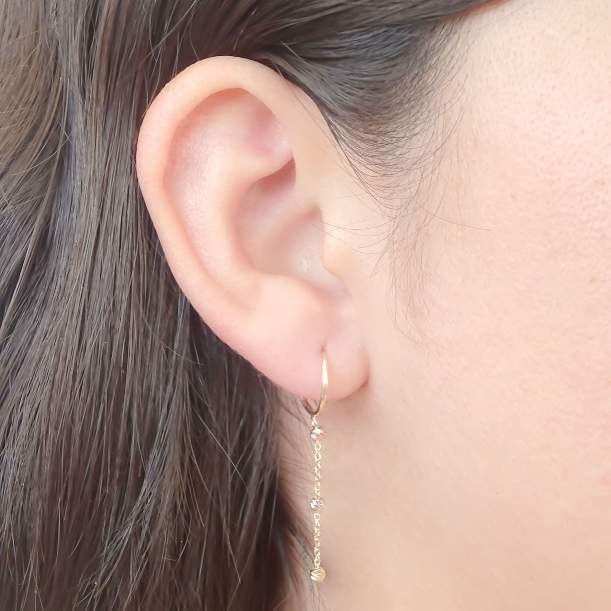 Amor Eterno - Arracadas Colgantes 3 Oros / Aretes 10k